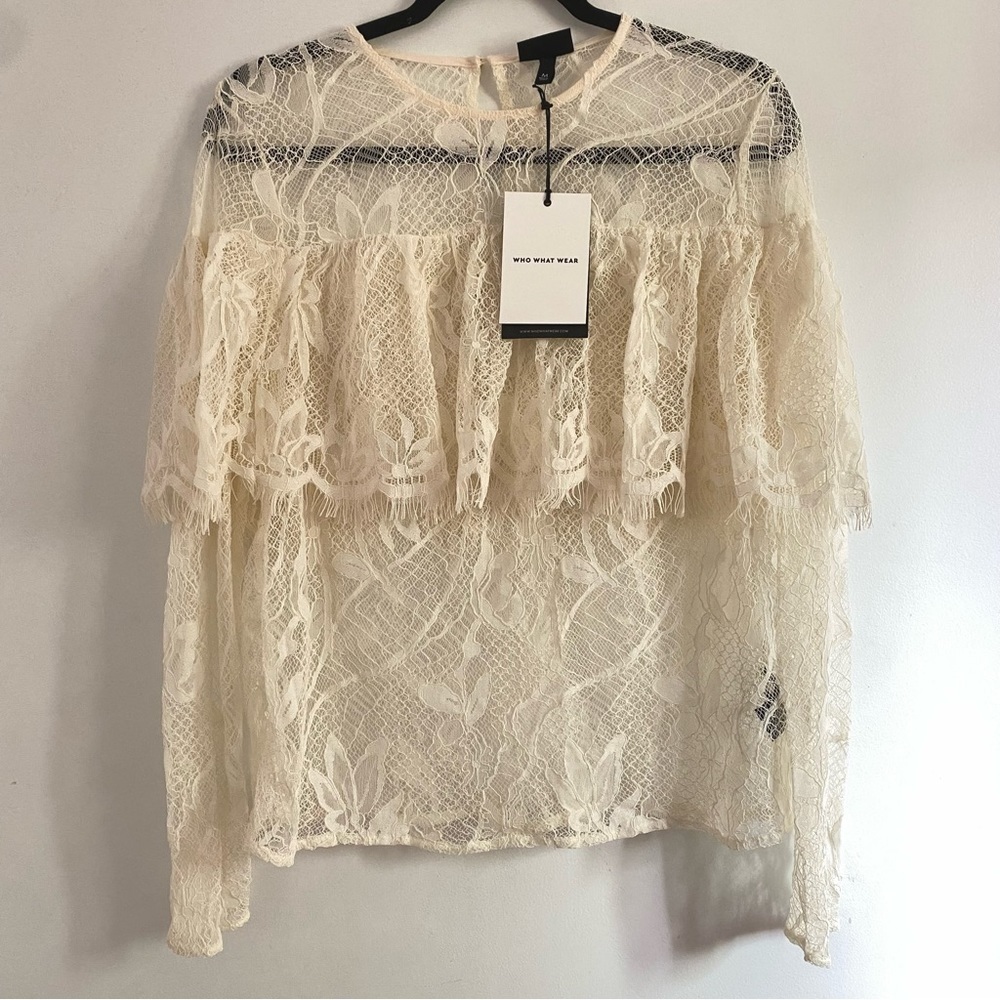 Who what wear lace layered white/cream long sleeve blouse - Picture 3 of 6
